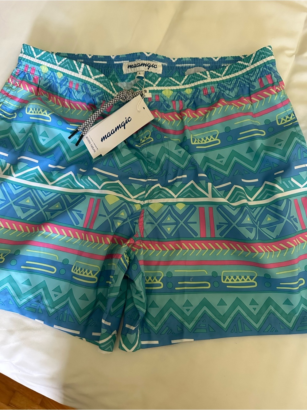 Maamgic Men’s Turquoise Geo Print Swim Bermudas